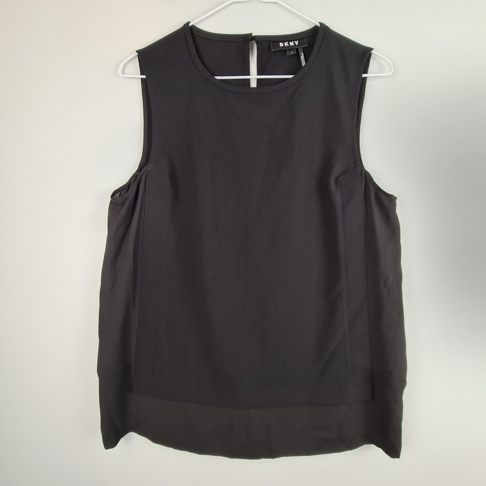 DKNY Layered Top Women's Size‎ Small Shirt Sleeveless Black Top Sheer Detail
